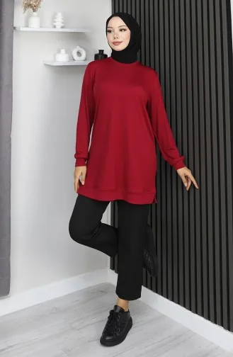 Geribbelde Tuniek Met Splitdetail 9128-01 Bordeauxrood 9128-01