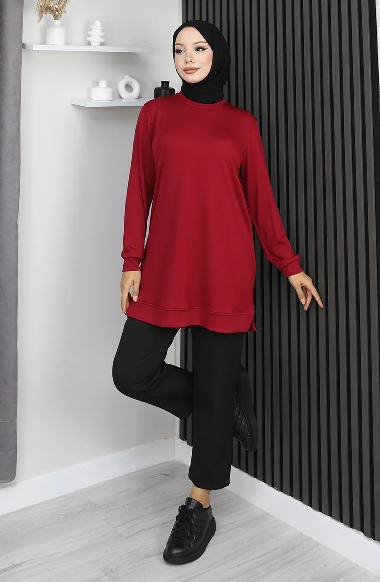 Geribbelde Tuniek Met Splitdetail 9128-01 Bordeauxrood 9128-01