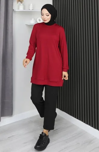 Geribbelde Tuniek Met Splitdetail 9128-01 Bordeauxrood 9128-01