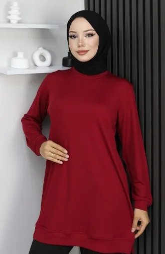 Geribbelde Tuniek Met Splitdetail 9128-01 Bordeauxrood 9128-01