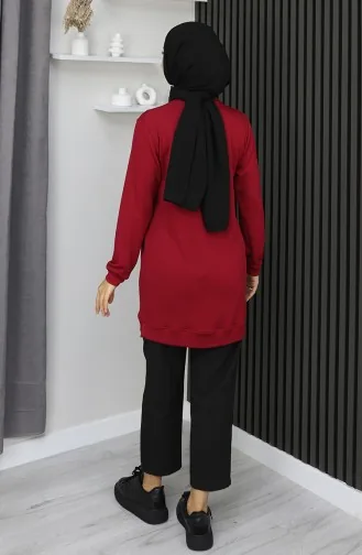 Geribbelde Tuniek Met Splitdetail 9128-01 Bordeauxrood 9128-01