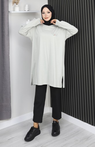 تونيك قطني ممشط مطبوع رقميًا مقاس كبير 9134B-01 حجري 9134B-01