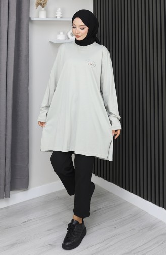 تونيك قطني ممشط مطبوع رقميًا مقاس كبير 9134B-01 حجري 9134B-01