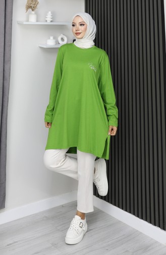 تونيك قطني ممشط مطبوع رقميًا مقاس كبير 9134B-02 أخضر 9134B-02