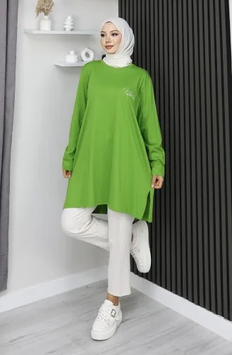 Plus Size Digitaal Bedrukte Gekamde Katoenen Tuniek 9134B-02 Groen 9134B-02