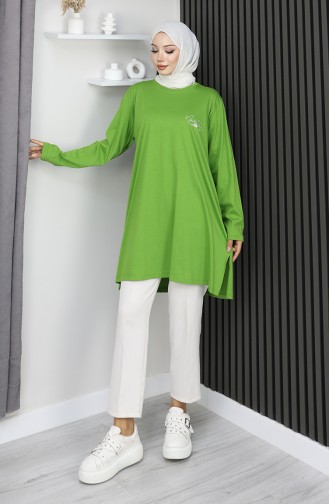 تونيك قطني ممشط مطبوع رقميًا مقاس كبير 9134B-02 أخضر 9134B-02