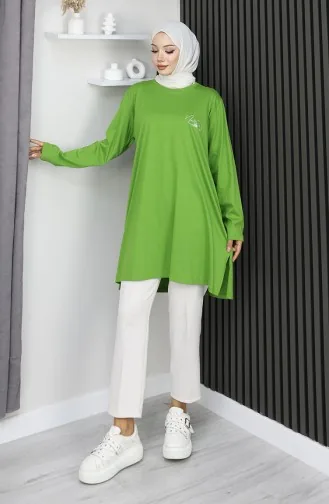 Plus Size Digitaal Bedrukte Gekamde Katoenen Tuniek 9134B-02 Groen 9134B-02