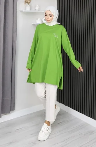 Plus Size Digitaal Bedrukte Gekamde Katoenen Tuniek 9134B-02 Groen 9134B-02