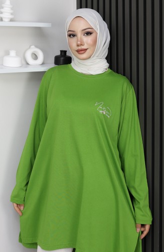 تونيك قطني ممشط مطبوع رقميًا مقاس كبير 9134B-02 أخضر 9134B-02