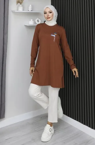 Digital Fabric Slit Tunic 9135-01 Brown 9135-01