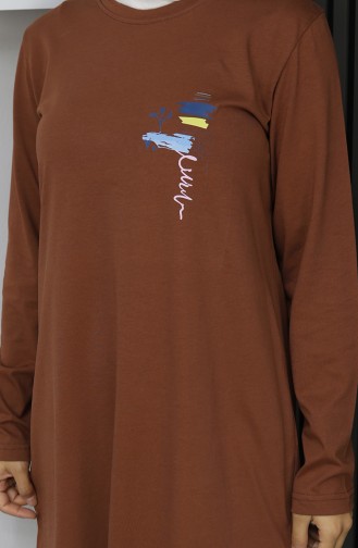 تونيك رقمي من القماش بفتحة 9135-01 بني 9135-01