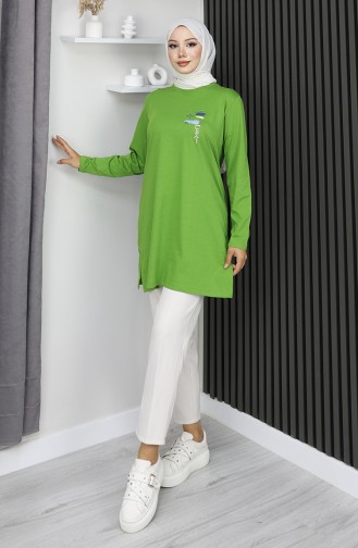 تونيك رقمي من القماش بفتحة 9135-03 أخضر 9135-03