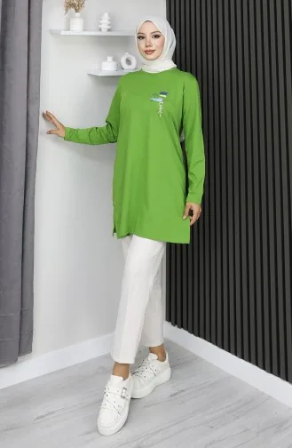 Dijital Kumaş Yırtmaçlı Tunik 9135-03 Yeşil
