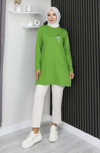 تونيك رقمي من القماش بفتحة 9135-03 أخضر 9135-03