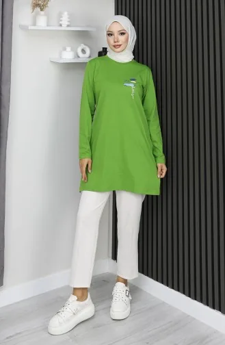 Dijital Kumaş Yırtmaçlı Tunik 9135-03 Yeşil