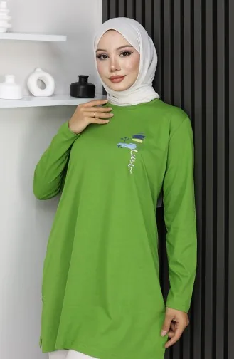 Dijital Kumaş Yırtmaçlı Tunik 9135-03 Yeşil