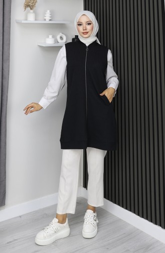 Striped Quilted Sleeveless Vest 5101-01 Black 5101-01