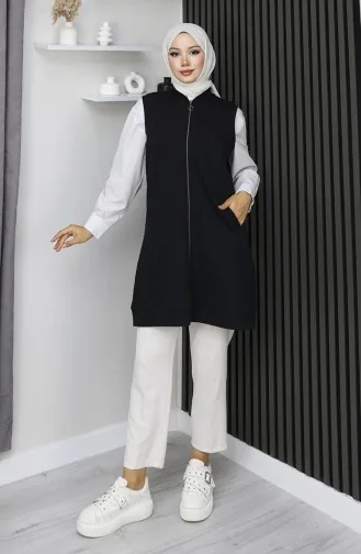 Gestreept Gewatteerd Mouwloos Vest 5101-01 Zwart 5101-01