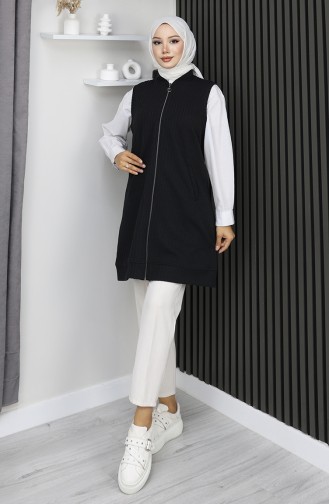 Çizgili Kapitone Kolsuz Yelek 5101-01 Siyah