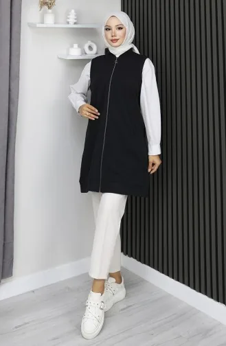 Gestreept Gewatteerd Mouwloos Vest 5101-01 Zwart 5101-01