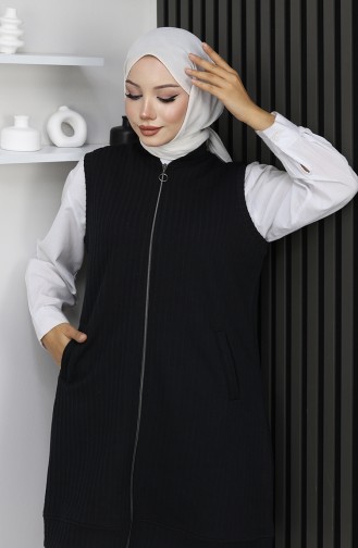 Çizgili Kapitone Kolsuz Yelek 5101-01 Siyah