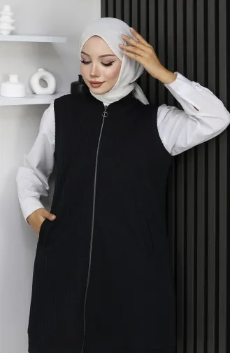 Gestreept Gewatteerd Mouwloos Vest 5101-01 Zwart 5101-01