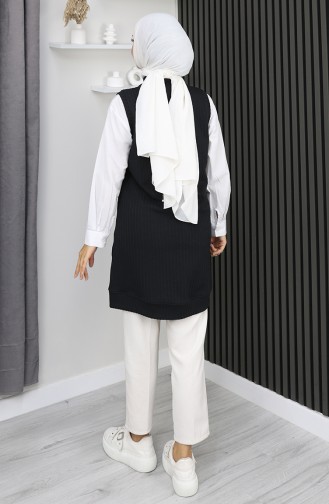 Çizgili Kapitone Kolsuz Yelek 5101-01 Siyah