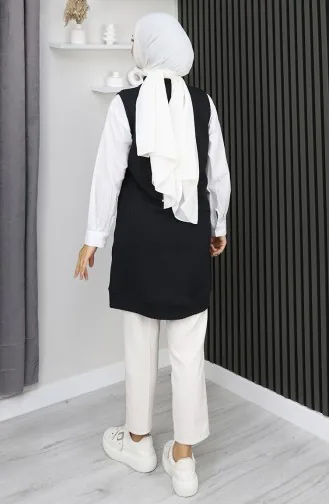 Gestreept Gewatteerd Mouwloos Vest 5101-01 Zwart 5101-01