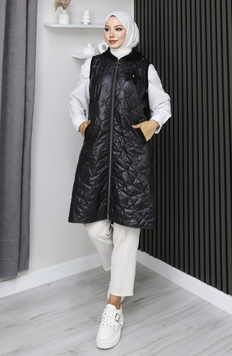 Gilet Matelassé à Capuche Et Fermeture éclair 5108-02 Noir 5108-02