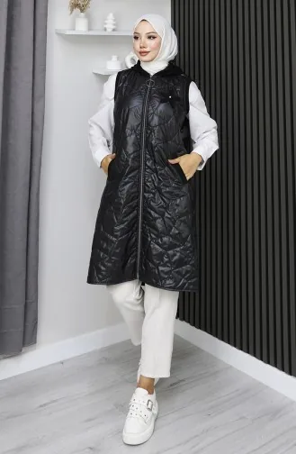 Gilet Matelassé à Capuche Et Fermeture éclair 5108-02 Noir 5108-02