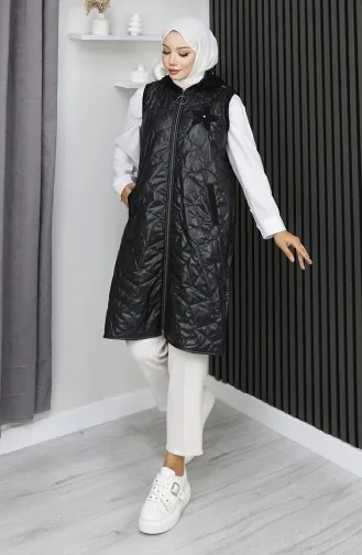 Gilet Matelassé à Capuche Et Fermeture éclair 5108-02 Noir 5108-02