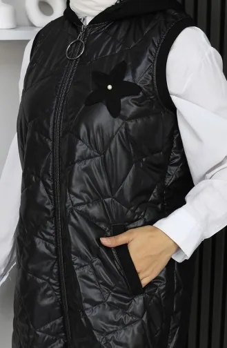 Gilet Matelassé à Capuche Et Fermeture éclair 5108-02 Noir 5108-02