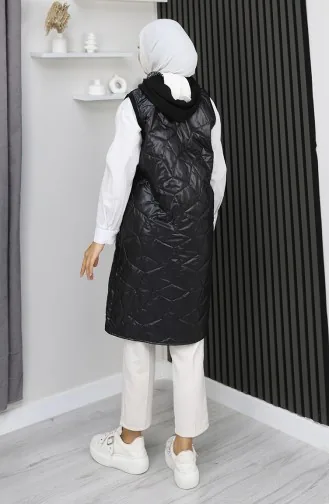 Gilet Matelassé à Capuche Et Fermeture éclair 5108-02 Noir 5108-02
