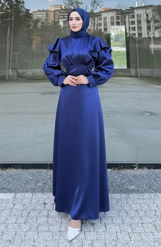 Eliza Satin Evening Dress 4661-04 Navy Blue 4661-04