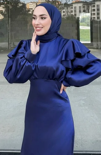 Eliza Satin Evening Dress 4661-04 Navy Blue 4661-04