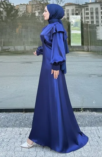 Eliza Satin Evening Dress 4661-04 Navy Blue 4661-04