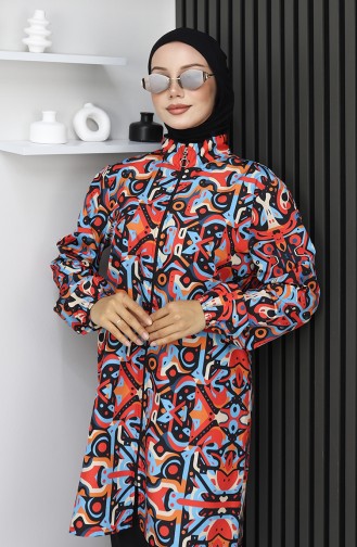 طقم ملابس سباحة للحجاب بنقشة هندسية من 3 قطع، 1903-01، أزرق مرجاني 1903-01