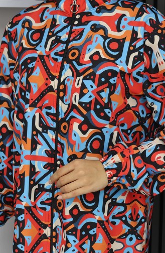 طقم ملابس سباحة للحجاب بنقشة هندسية من 3 قطع، 1903-01، أزرق مرجاني 1903-01