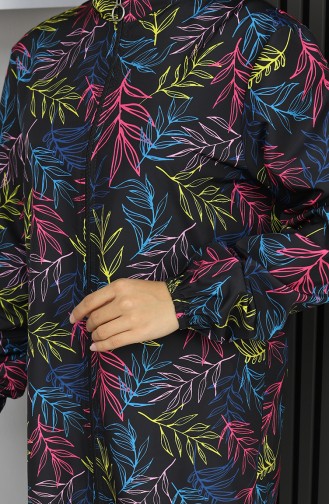 Hijab Badpak Tropisch Patroon 3-delige Set 1903-02 Zwart Fuchsia 1903-02