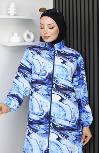 بدلة سباحة محجبات بنقشة مموجة، 3 قطع، أزرق داكن، 1903-03 1903-03