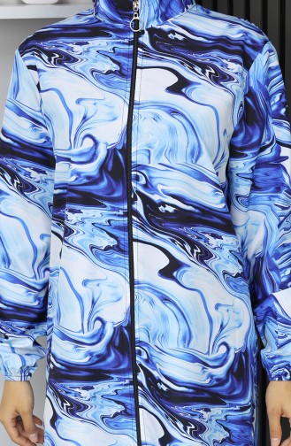 بدلة سباحة محجبات بنقشة مموجة، 3 قطع، أزرق داكن، 1903-03 1903-03