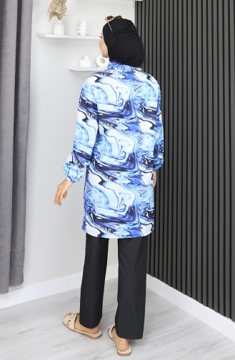 بدلة سباحة محجبات بنقشة مموجة، 3 قطع، أزرق داكن، 1903-03 1903-03