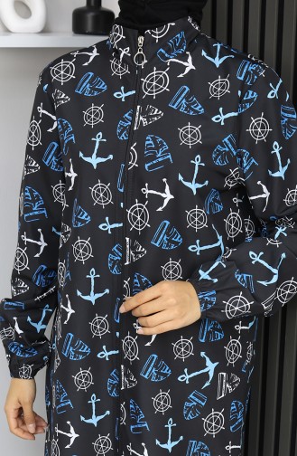 Hijab Swimsuit Anchor Pattern 3-Piece Set 1903-04 Black Indigo 1903-04