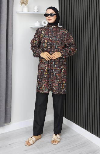 طقم ملابس سباحة للحجاب بنمط عرقي، مكون من 3 قطع، 1903-05، بني 1903-05