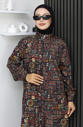 طقم ملابس سباحة للحجاب بنمط عرقي، مكون من 3 قطع، 1903-05، بني 1903-05