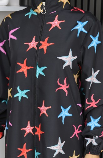 طقم ملابس سباحة محجبات بنقشة نجمة البحر، مكون من 3 قطع، 1903-06، أسود فيروزي 1903-06