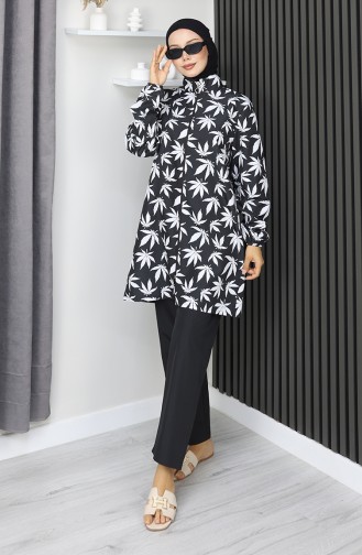 Hijab Badpak Plataanpatroon 3-delige Set 1903-07 Zwart En Wit 1903-07