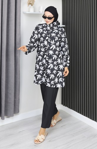 Hijab Badpak Plataanpatroon 3-delige Set 1903-07 Zwart En Wit 1903-07