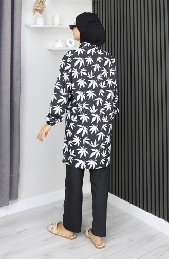 Hijab Badpak Plataanpatroon 3-delige Set 1903-07 Zwart En Wit 1903-07