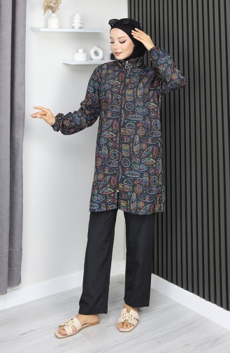 طقم ملابس سباحة محجبات بنقشة كليوباترا، 3 قطع، 1903-08، أسود 1903-08